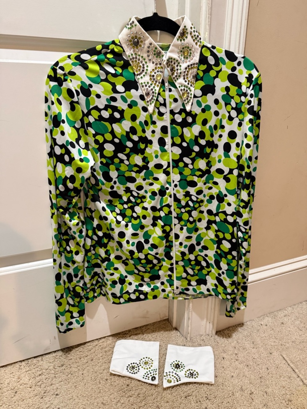 Green Multi-Print Embellished Collar Blouse